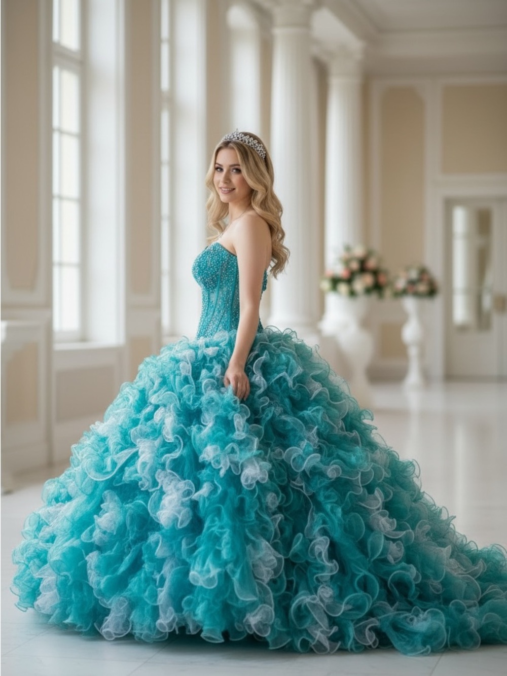 NWT Ragazza Fashion Andaluna Costura Aqua Ball Gown Prom Dress Size 6